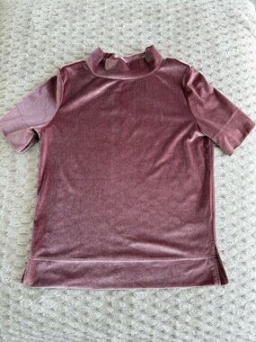 Anthropologie Dusty Rose Velvet Mock Neck Short-Sleeve Top